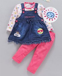 U R Cute Cloud Printed Full Sleeves T-Shirt With Dress & Leggings - Peach U R Cute Cloud Printed Full Sleeves T-Shirt With Dress & Leggings - Peach