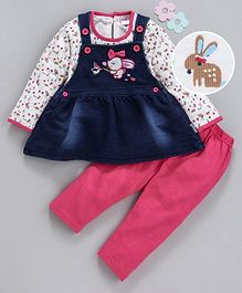 U R Cute Bunny Print Full Sleeves Top With Dress & Leggings - Pink U R Cute Bunny Print Full Sleeves Top With Dress & Leggings - Pink
