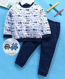 OVS Monster Print Full Sleeves Night Suit - Navy Blue OVS Monster Print Full Sleeves Night Suit - Navy Blue