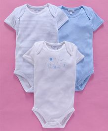 OVS Dog Printed Half Sleeves Pack Of 3 Onesie - Blue & White OVS Dog Printed Half Sleeves Pack Of 3 Onesie - Blue & White