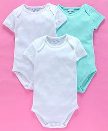 OVS Solid Half Sleeves Pack Of 3 Onsies - White & Blue OVS Solid Half Sleeves Pack Of 3 Onsies - White & Blue
