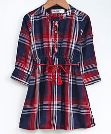 Soul Fairy Checkered Waist Elasticated Full Sleeves Dress - Red Soul Fairy Checkered Waist Elasticated Full Sleeves Dress - Red