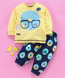 Teddy Full Sleeves T-Shirt & Lounge Pant Graphic Print - Yellow Teddy Full Sleeves T-Shirt & Lounge Pant Graphic Print - Yellow
