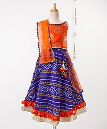 Pspeaches Sleeveless Mirror Work Hem Bandhini Dress - Orange Pspeaches Sleeveless Mirror Work Hem Bandhini Dress - Orange