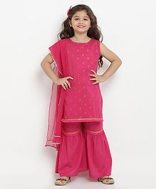 Bitiya By Bhama Butti Print Sleeveless Kurta & Sharara With Dupatta - Pink Bitiya By Bhama Butti Print Sleeveless Kurta & Sharara With Dupatta - Pink