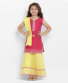 Bitiya By Bhama Lace Detailed Sleeveless Kurta With Leheriya Lehenga & Dupatta - Pink Bitiya By Bhama Lace Detailed Sleeveless Kurta With Leheriya Lehenga & Dupatta - Pink