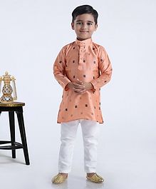 Ridokidz Square Print Full Sleeves Kurta & Pajama Set - Peach & White Ridokidz Square Print Full Sleeves Kurta & Pajama Set - Peach & White