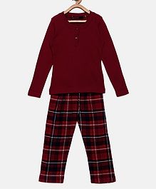 Nins Moda Checkered Full Sleeves Night Suit - Maroon Nins Moda Checkered Full Sleeves Night Suit - Maroon
