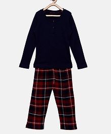 Nins Moda Checkered Full Sleeves Night Suit - Navy Blue Nins Moda Checkered Full Sleeves Night Suit - Navy Blue