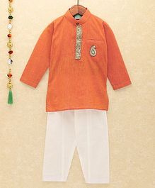 Lil Pitaara Sequin Detailed At Neckline Full Sleeves Kurta With Salwar - Orange Lil Pitaara Sequin Detailed At Neckline Full Sleeves Kurta With Salwar - Orange