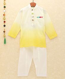 Lil Pitaara Elephant Buttons Detailed At Neckline Full Sleeves Kurta With Salwar - Light Yellow Lil Pitaara Elephant Buttons Detailed At Neckline Full Sleeves Kurta With Salwar - Light Yellow