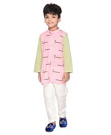 Amairaa Morpankh Printed Full Sleeves Kurta & Pajama Set - Yellow & Light Pink Amairaa Morpankh Printed Full Sleeves Kurta & Pajama Set - Yellow & Light Pink