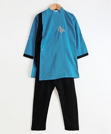 Knitting Doodles Butterfly Embroidered Full Sleeves Kurta With Pyjama - Blue & Black Knitting Doodles Butterfly Embroidered Full Sleeves Kurta With Pyjama - Blue & Black