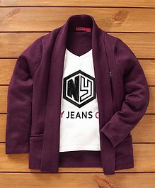 Noddy Printed Tee With Full Sleeves Jacket - Dark Violet Noddy Printed Tee With Full Sleeves Jacket - Dark Violet