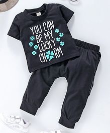 Kookie Kids Half Sleeves Tee & Lounge Pant Text Print - Black Kookie Kids Half Sleeves Tee & Lounge Pant Text Print - Black
