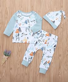 Kookie Kids Full Sleeves Tee With Lounge Pant & Cap - Blue White Kookie Kids Full Sleeves Tee With Lounge Pant & Cap - Blue White