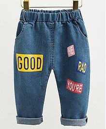 Kookie Kids Full Length Jeans Text Print - Blue Kookie Kids Full Length Jeans Text Print - Blue