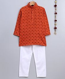 Jeet Ethnics Printed Full Sleeves Kurta & Pajama Set - Orange Jeet Ethnics Printed Full Sleeves Kurta & Pajama Set - Orange