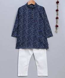 Jeet Ethnics Bandhani Print Full Sleeves Kurta With Pajama - Navy Blue Jeet Ethnics Bandhani Print Full Sleeves Kurta With Pajama - Navy Blue