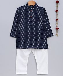 Jeet Ethnics Printed Full Sleeves Kurta & Pajama Set - Navy Blue Jeet Ethnics Printed Full Sleeves Kurta & Pajama Set - Navy Blue