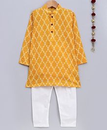Jeet Ethnics Printed Full Sleeves Kurta With Pyjama - Yellow Jeet Ethnics Printed Full Sleeves Kurta With Pyjama - Yellow