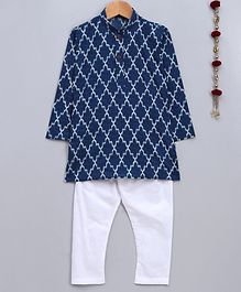 Jeet Ethnics Printed Full Sleeves Kurta With Pyjama - Blue Jeet Ethnics Printed Full Sleeves Kurta With Pyjama - Blue