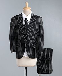 Jeet Ethnics Full Sleeves Striped Four Piece Party Suit With Tie - Black Jeet Ethnics Full Sleeves Striped Four Piece Party Suit With Tie - Black