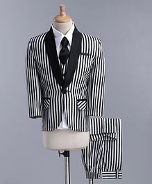 Jeet Ethnics Full Sleeves Striped Four Piece Party Suit With Tie - White Jeet Ethnics Full Sleeves Striped Four Piece Party Suit With Tie - White