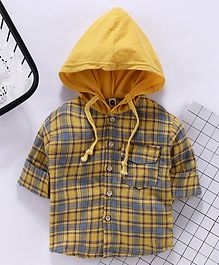 Lekeer Kids Full Sleeves Hooded Tartan Shirt - Yellow Lekeer Kids Full Sleeves Hooded Tartan Shirt - Yellow