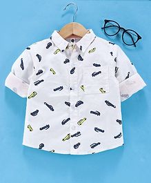 Lekeer Kids Full Sleeves Shirt Cars Print - White Lekeer Kids Full Sleeves Shirt Cars Print - White