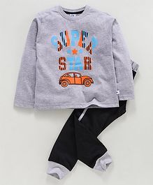 DEAR TO DAD Full Sleeves Super Star Print Tee With Lounge Pants - Grey DEAR TO DAD Full Sleeves Super Star Print Tee With Lounge Pants - Grey