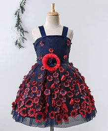 Enfance Sleeveless Flower Applique Dress - Navy Blue Enfance Sleeveless Flower Applique Dress - Navy Blue