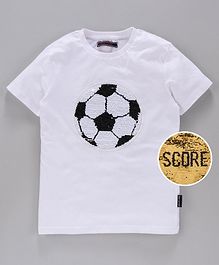MAGIC TEES Half Sleeves Reverse Sequinned Football Patch Tee - Black MAGIC TEES Half Sleeves Reverse Sequinned Football Patch Tee - Black