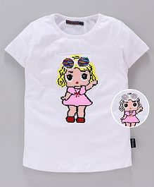 MAGIC TEES Half Sleeves Reverse Sequinned Doll Patch Tee - Brown MAGIC TEES Half Sleeves Reverse Sequinned Doll Patch Tee - Brown