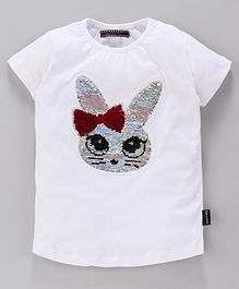 MAGIC TEES Half Sleeves Reverse Sequinned Kitty Patch Tee - Pink MAGIC TEES Half Sleeves Reverse Sequinned Kitty Patch Tee - Pink