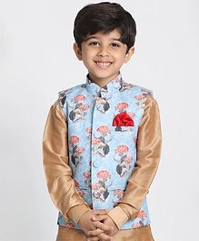JBN Creation Sleeveless Flower Print Jacket - Blue JBN Creation Sleeveless Flower Print Jacket - Blue