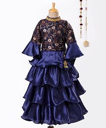 Dhyana Fashion Flower Self Print Three Fourth Sleeves Choli With Lehenga & Dupatta - Blue Dhyana Fashion Flower Self Print Three Fourth Sleeves Choli With Lehenga & Dupatta - Blue