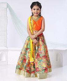 Kids Chakra Sleeveless Choli With Floral Print Lehenga & Pom Pom Lace Detailed Dupatta - Multi Colour Kids Chakra Sleeveless Choli With Floral Print Lehenga & Pom Pom Lace Detailed Dupatta - Multi Colour