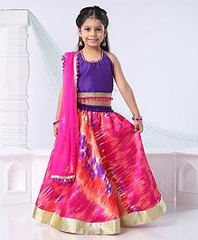 Kids Chakra Pom Pom Lace Detailed Sleeveless Choli With Lehenga & Dupatta - Pink Kids Chakra Pom Pom Lace Detailed Sleeveless Choli With Lehenga & Dupatta - Pink