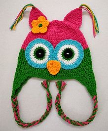 Knit Masters Owl Design Cap - Pink & Green Knit Masters Owl Design Cap - Pink & Green
