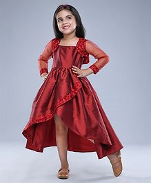 Jelly Jones Flower Lacey Full Sleeves Shrug With High Low Dress - Maroon Jelly Jones Flower Lacey Full Sleeves Shrug With High Low Dress - Maroon
