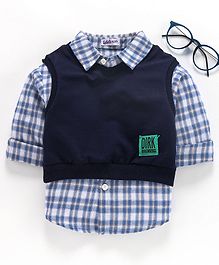 Lekeer Kids Full Sleeves Checked Shirt With Sweater - Blue Lekeer Kids Full Sleeves Checked Shirt With Sweater - Blue