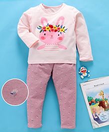 Kookie Kids Full Sleeves Night Suit Bunny Print - Pink Kookie Kids Full Sleeves Night Suit Bunny Print - Pink