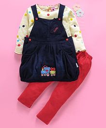 U R Cute Full Sleeves Polka Dot Print Top With Pinafore Dress & Leggings Set - Red U R Cute Full Sleeves Polka Dot Print Top With Pinafore Dress & Leggings Set - Red