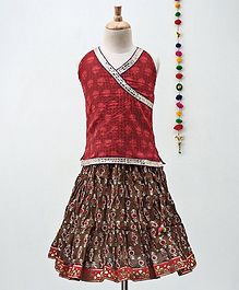 Kidcetra All Over Print Sleeveless Choli & Lehenga - Red Kidcetra All Over Print Sleeveless Choli & Lehenga - Red
