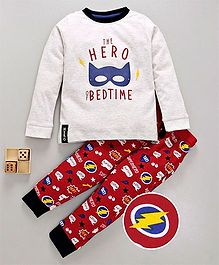 Lazy Bones Full Sleeves Night Suit Multi Print - Red Lazy Bones Full Sleeves Night Suit Multi Print - Red