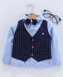 Kookie Kids Full Sleeves Party Shirt With Mock Waist Coat & Bow Tie - Sky Blue Kookie Kids Full Sleeves Party Shirt With Mock Waist Coat & Bow Tie - Sky Blue