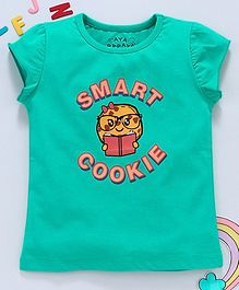 Aya Papaya Cap Sleeves Smart Cookie HD Print Top - Green Aya Papaya Cap Sleeves Smart Cookie HD Print Top - Green