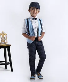 Dapper Dudes Triangle Print Full Shirt With Waistcoat Bow Bottom & Cap - Sky Blue Dapper Dudes Triangle Print Full Shirt With Waistcoat Bow Bottom & Cap - Sky Blue