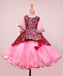 Li&Li Boutique Abstract Print Half Flutter Sleeves Umbrella Cut Dress - Pink Li&Li Boutique Abstract Print Half Flutter Sleeves Umbrella Cut Dress - Pink